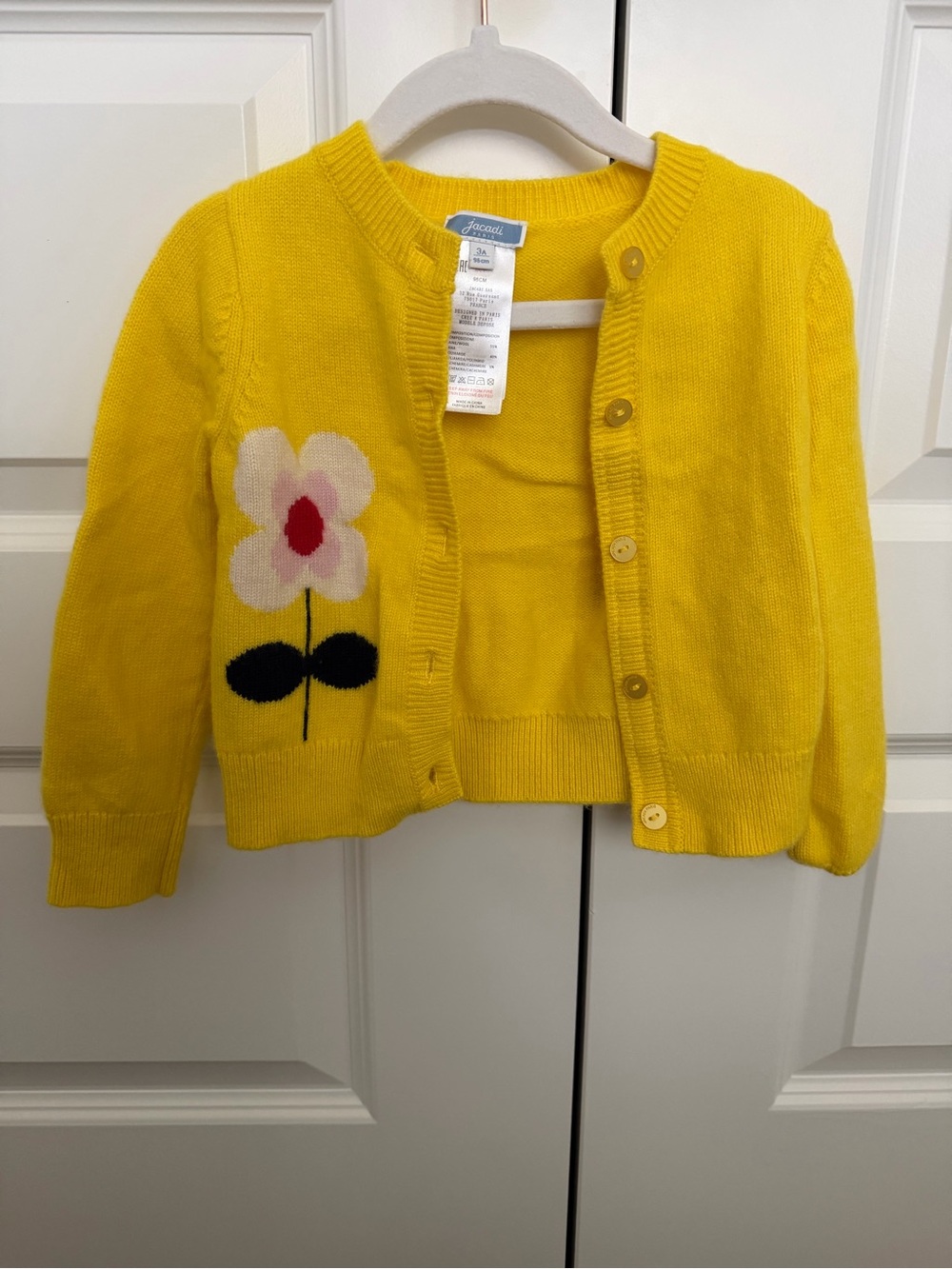 Jacadi Girls 3A Yellow Floral Knit Cardigan